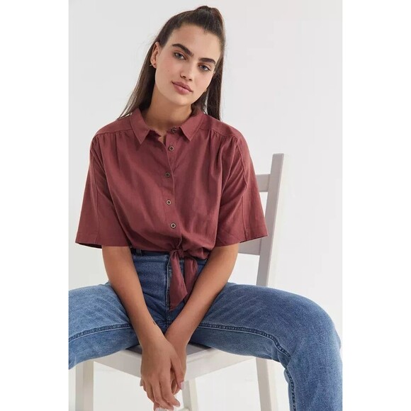 Urban Outfitters Women's Jena Tie Front Blouse in Mulberry Size XS - Picture 6 of 6